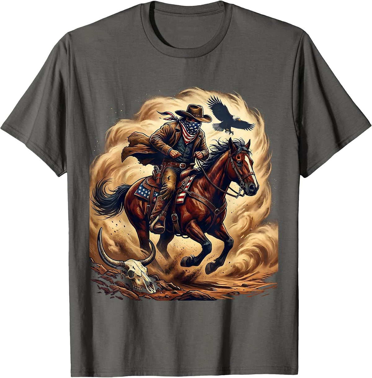 Cowboy Riding Through Sandstorm Graphic Tee T-Shirt - Asphalt Grey