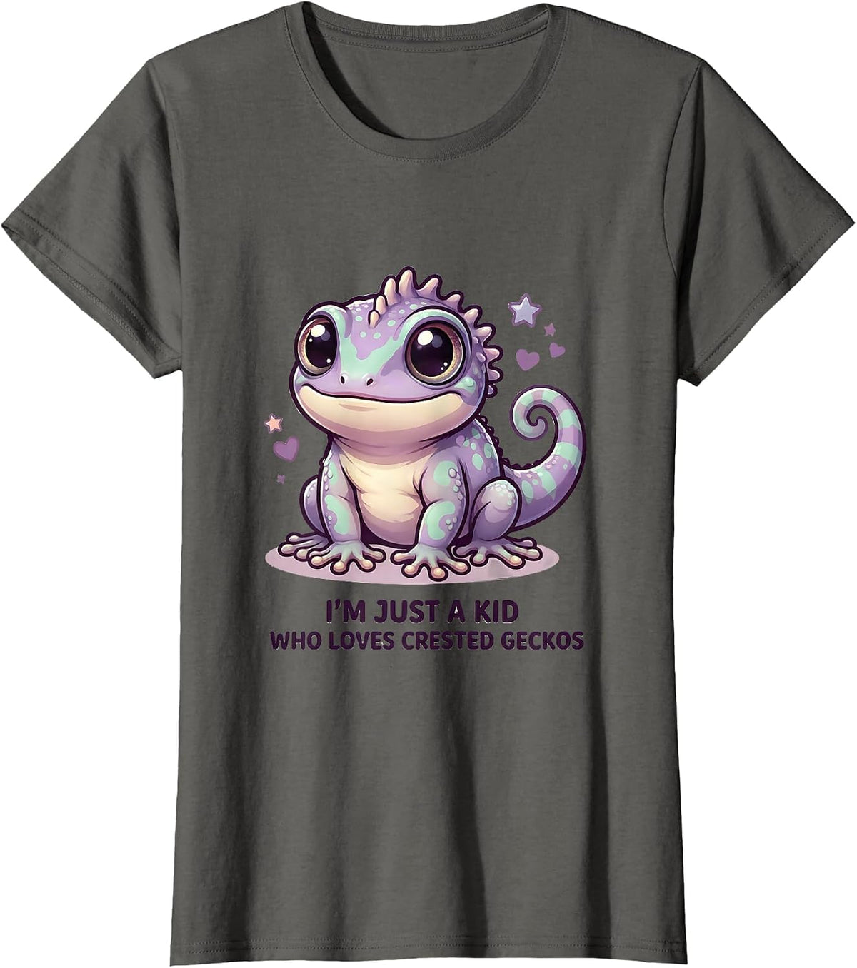 Women's I'm Just A Kid Who Loves Crested Geckos Cute Kawaii T-Shirt - Asphalt Grey