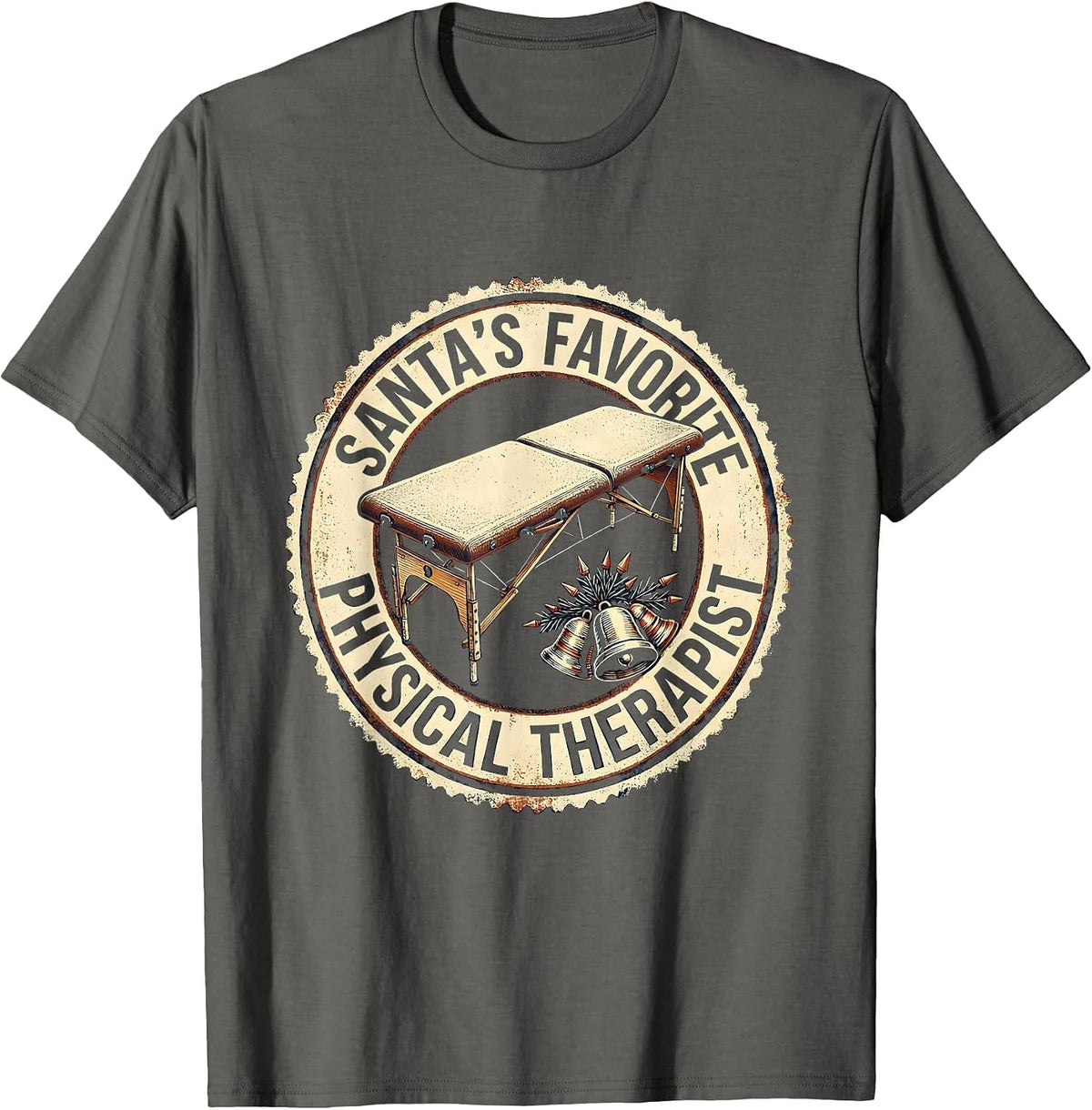Santa's Favorite Physical Therapist Rubber Stamp Retro T-Shirt - Asphalt Grey
