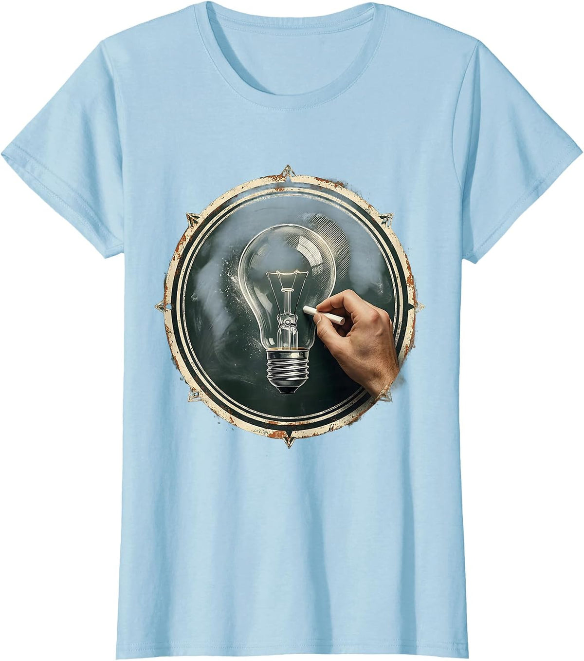 4th Grade Teacher Chalkboard Lightbulb Design T-Shirt - Baby Blue