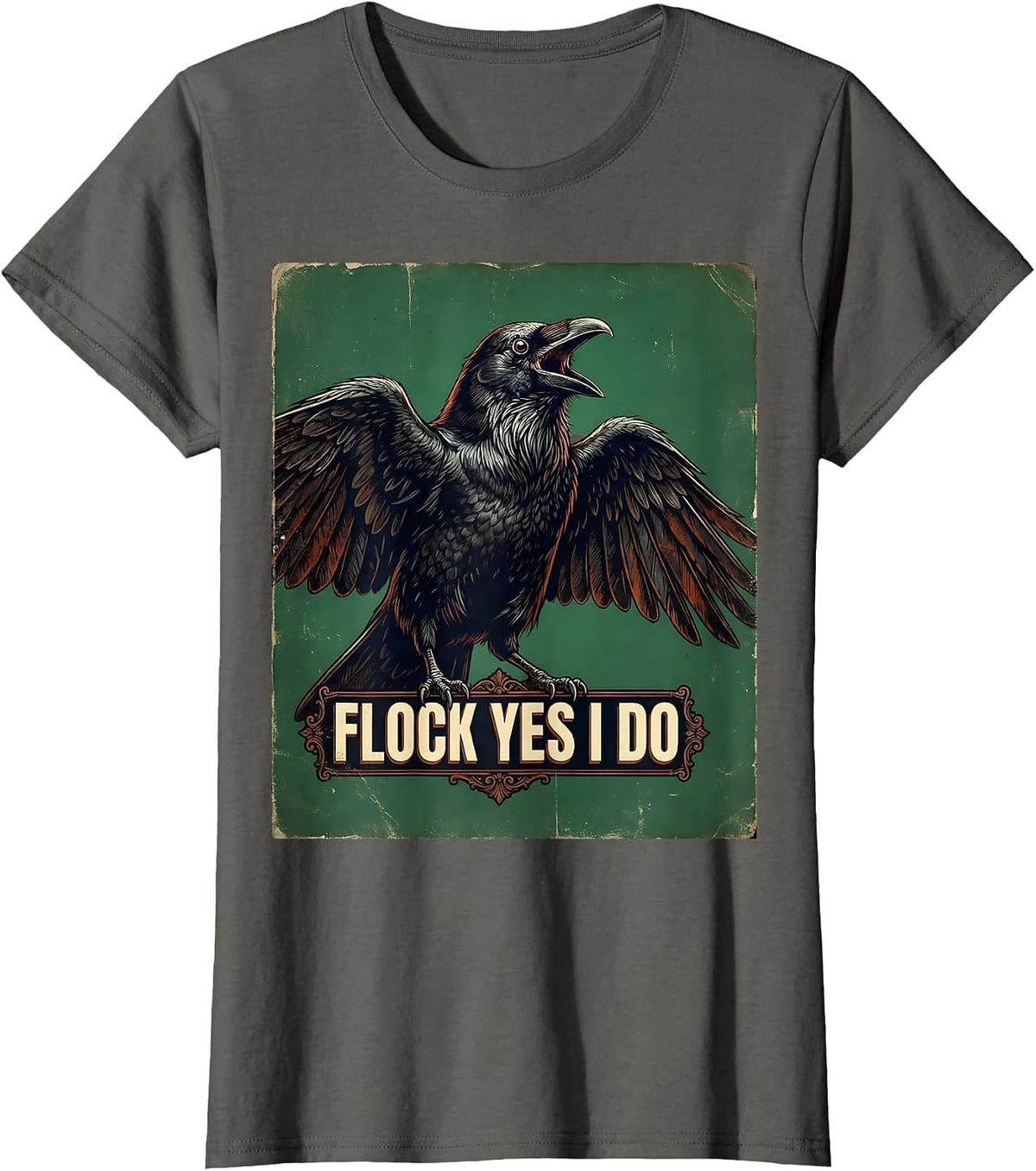 Women's Flock Yes I Do Crow Bird Lover Design T-Shirt - Asphalt Grey