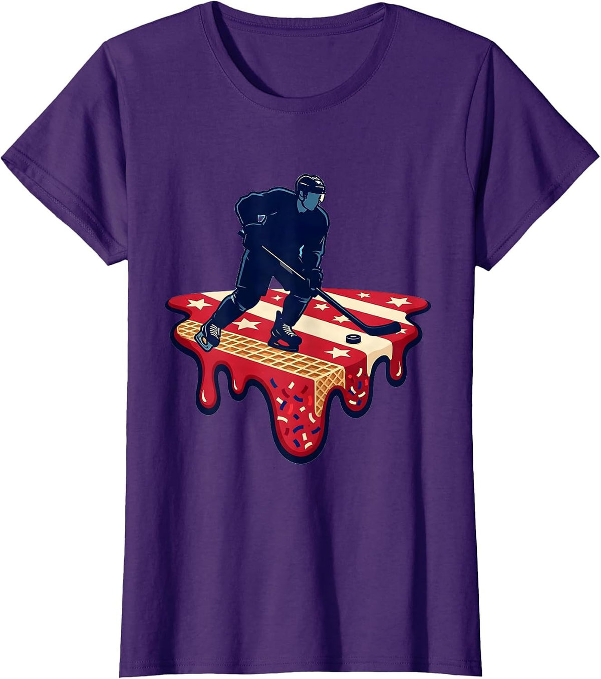 Women's Hockey Skater Ice Cream Drip Patriotic Boys 4th Of July T-Shirt - Purple