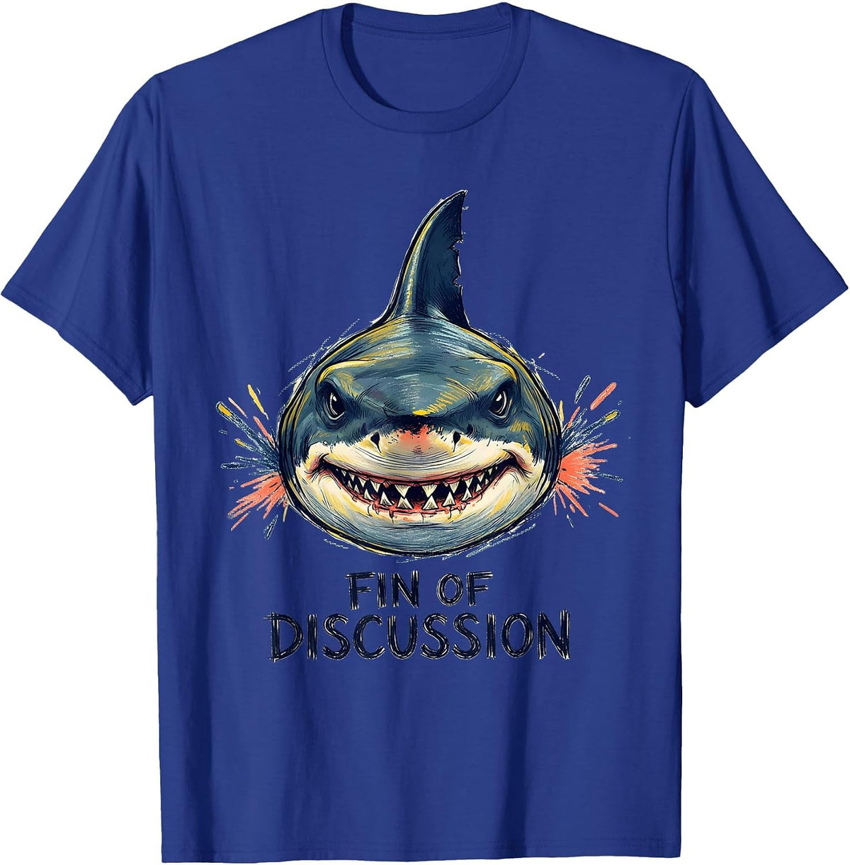 Men's Fin Of Discussion Funny Shark Lover Ocean Animal Humor T-Shirt - Royal Blue