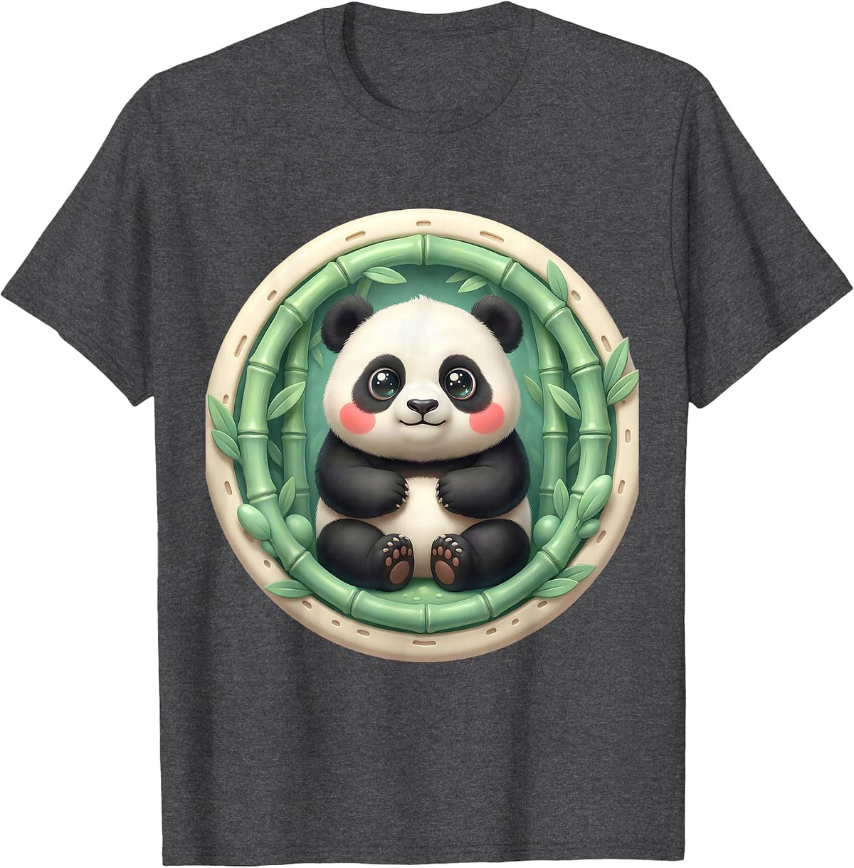 Panda Bear Sitting in Bamboo Forest Illustration T-Shirt - Dark Heather Grey