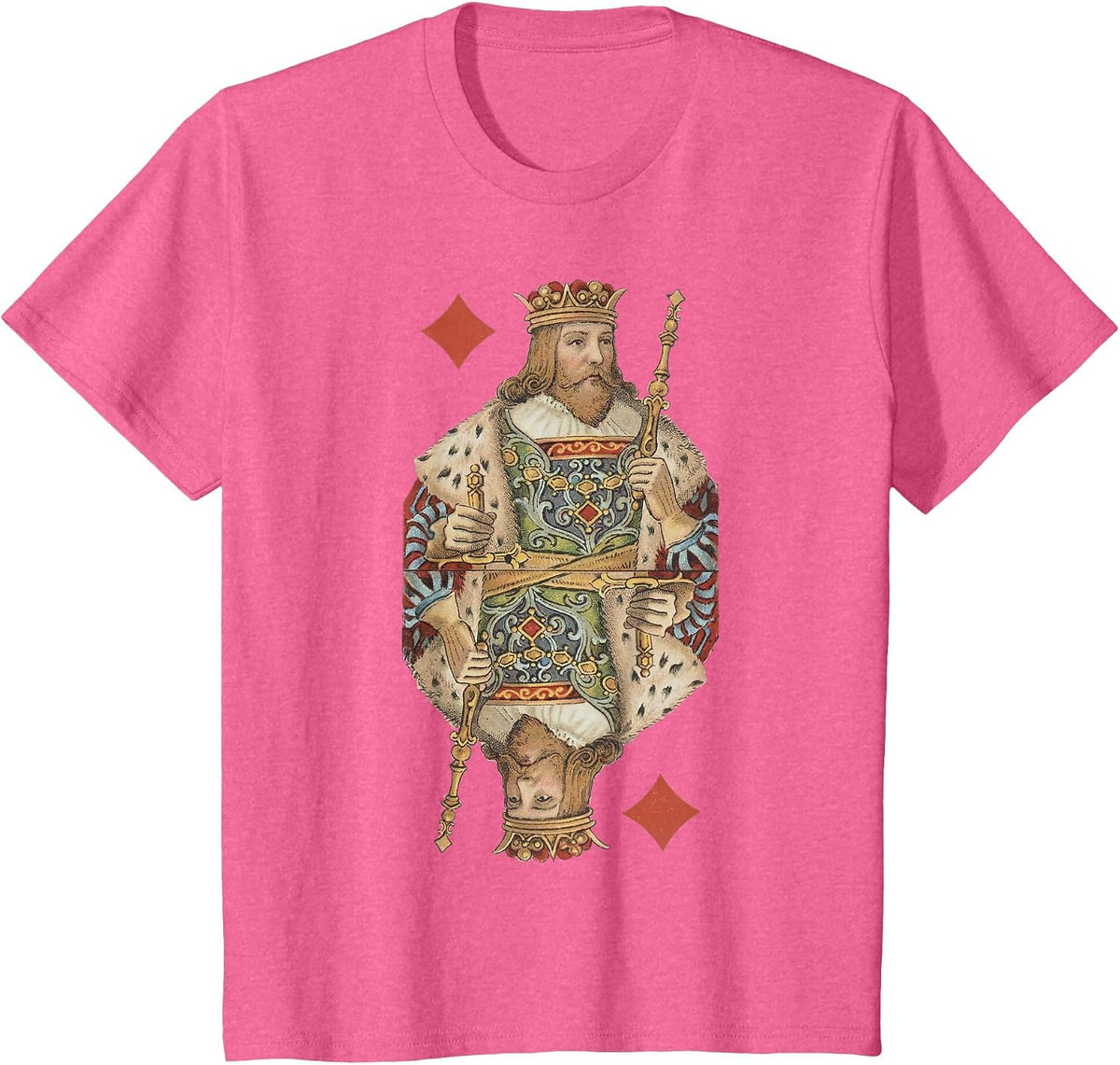 King of Diamonds Antique Art Nouveau Playing Card Art T-Shirt, Youth, Pink Heather, 4T - As Pictured