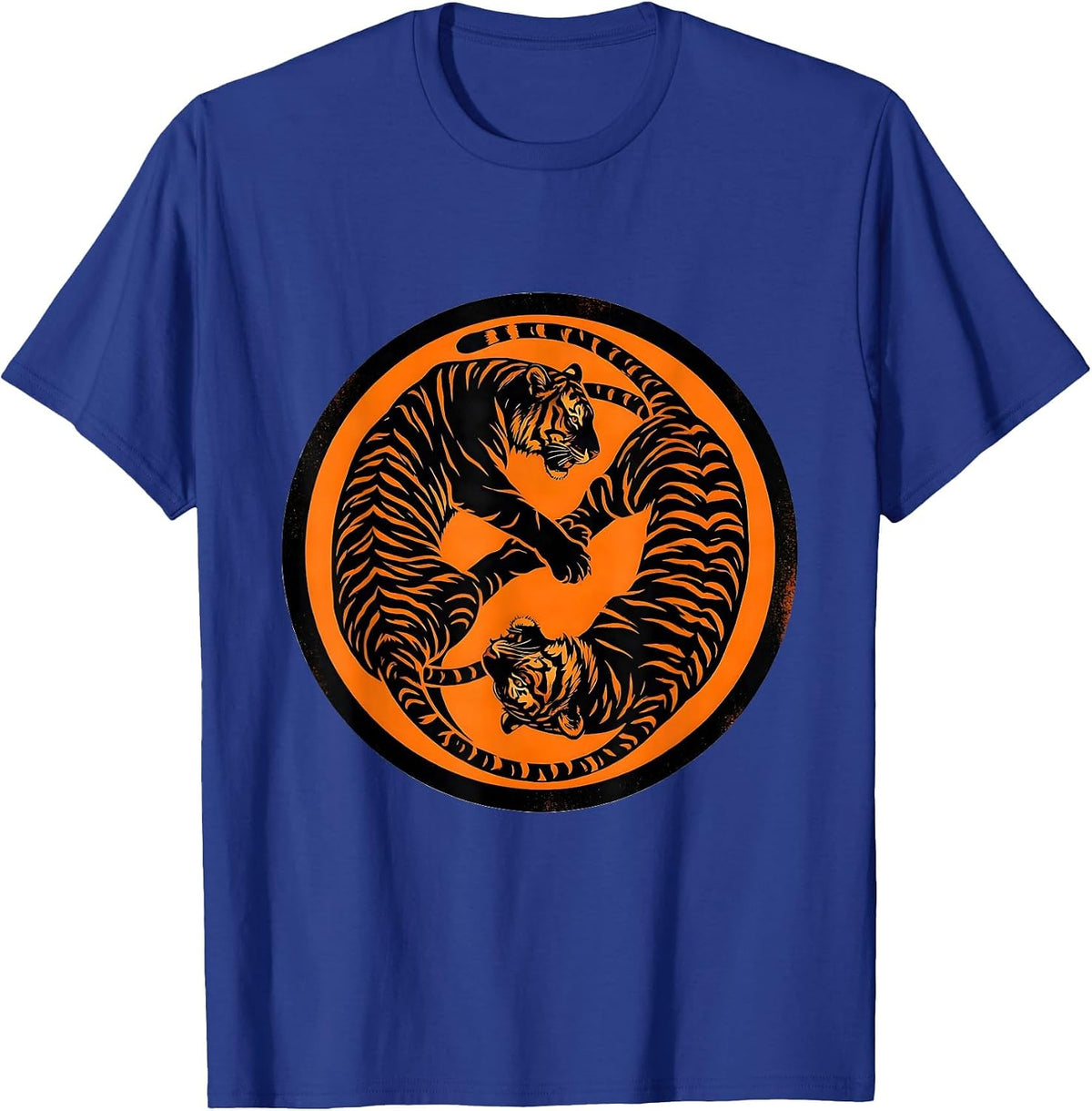 Twin Tigers Yin Yang Balance Graphic Design T-Shirt - Royal Blue