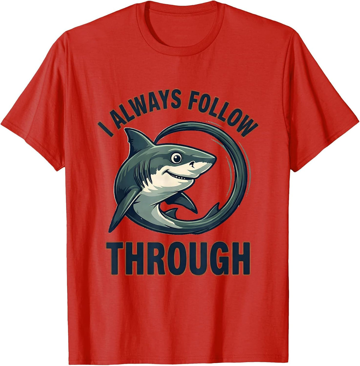 Men's I Always Follow Through Vintage Thresher Shark Ocean Animal T-Shirt - Red