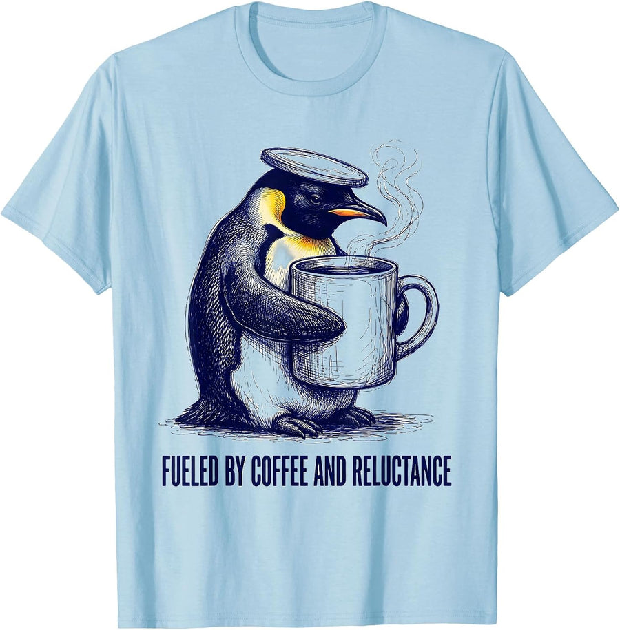 Men's Fueled By Coffee And Reluctance Funny Coffee Lover Animal T-Shirt - Baby Blue