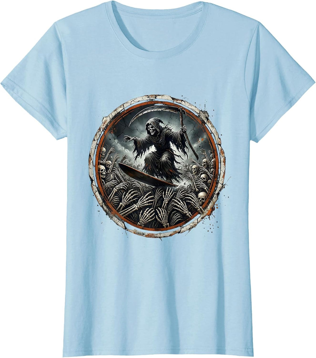 Grim Reaper Crowd Surfing Metal Concert Graphic T-Shirt - Baby Blue