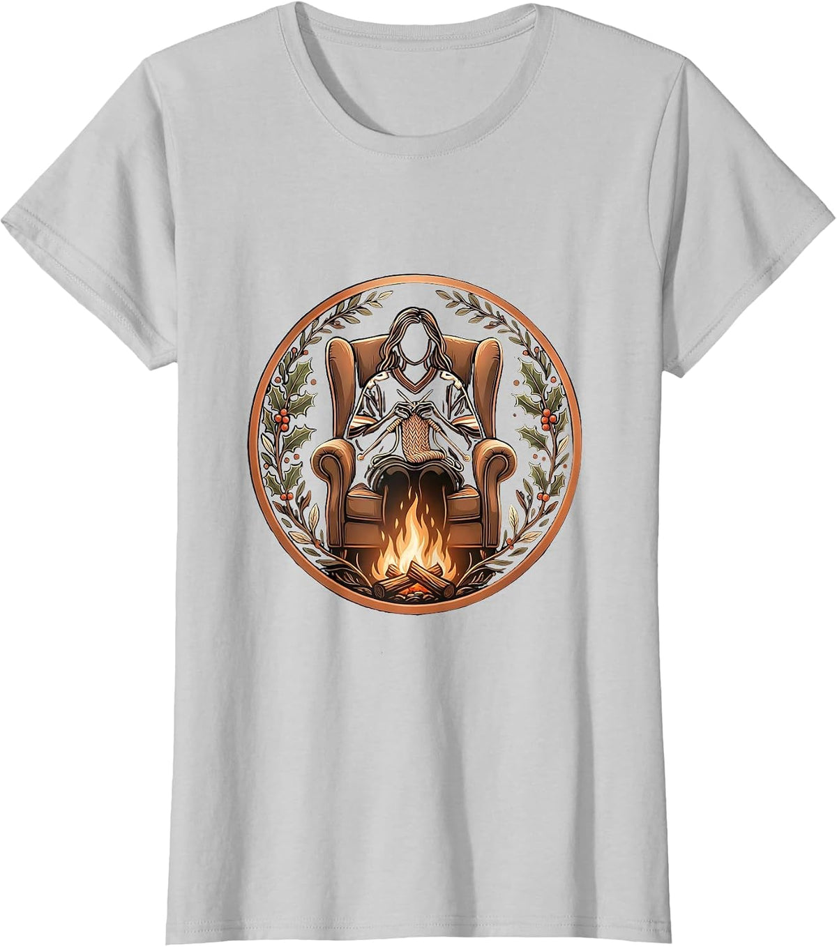 Tis The Season Football Knitting Fireplace T-Shirt - Silver Grey