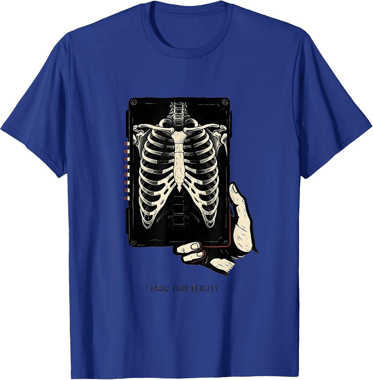 I Know Your Density Linocut Radiology Tech Humor T-Shirt - Royal Blue