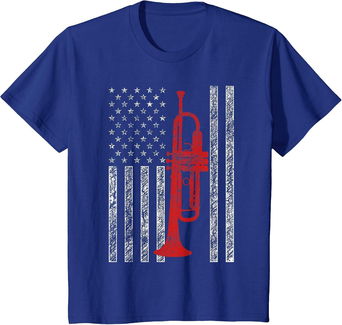Trumpet USA American Flag Funny Jazz Music Vintage Trumpeter T-Shirt - Royal Blue