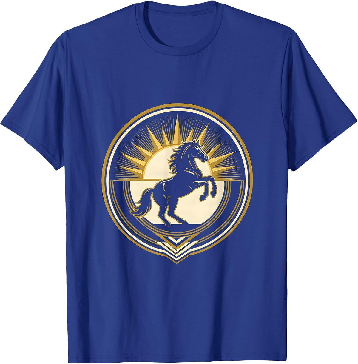 Rearing Horse Sunset Rodeo Graphic Tee T-Shirt - Royal Blue