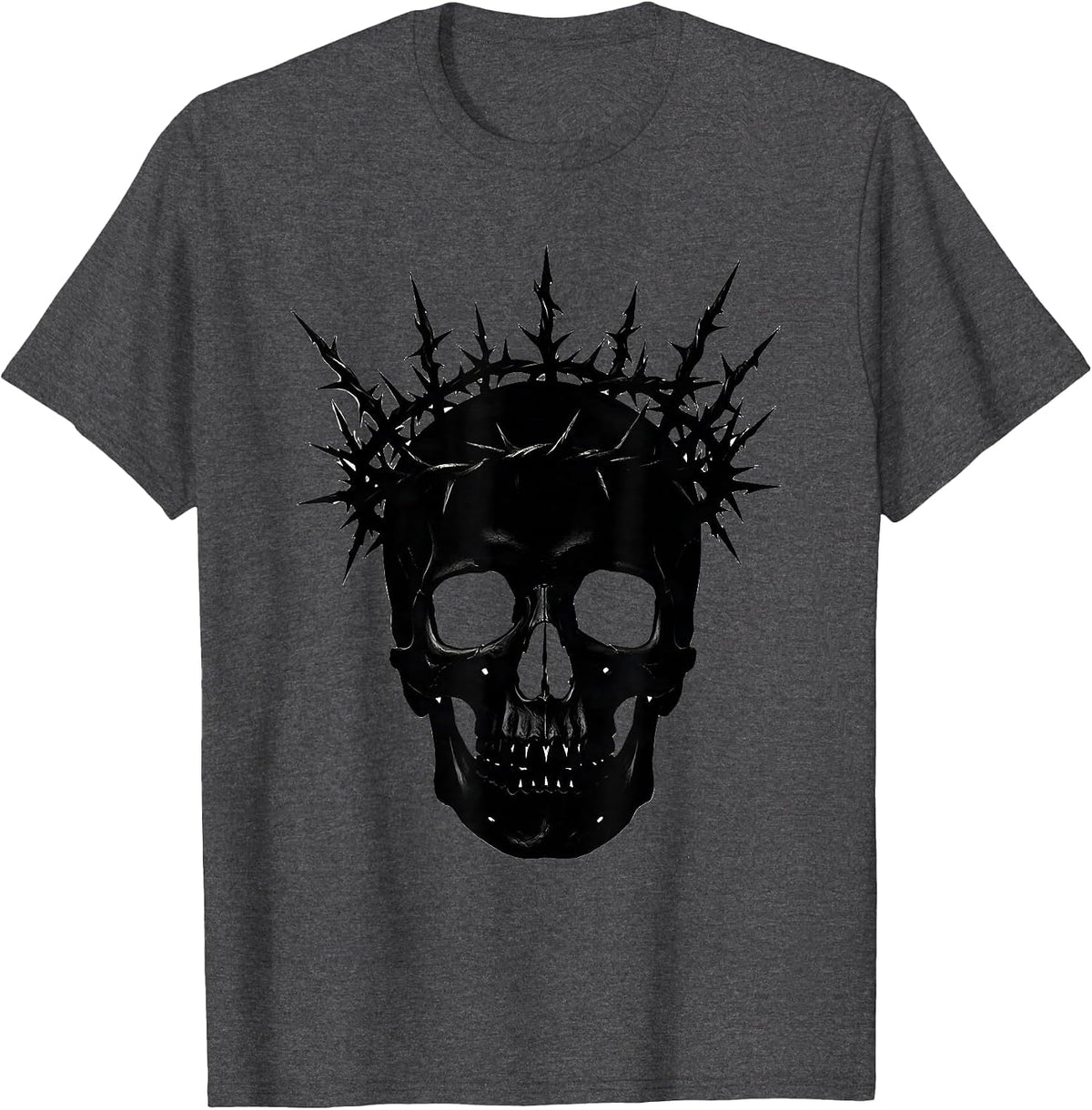 Men's Skull with Rusted Iron Thorn Crown Graphic T-Shirt - Dark Heather Grey