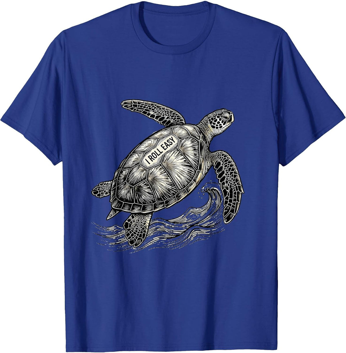 I Roll Easy Line Art Sea Turtle Lover Souvenir Vacation T-Shirt - Royal Blue