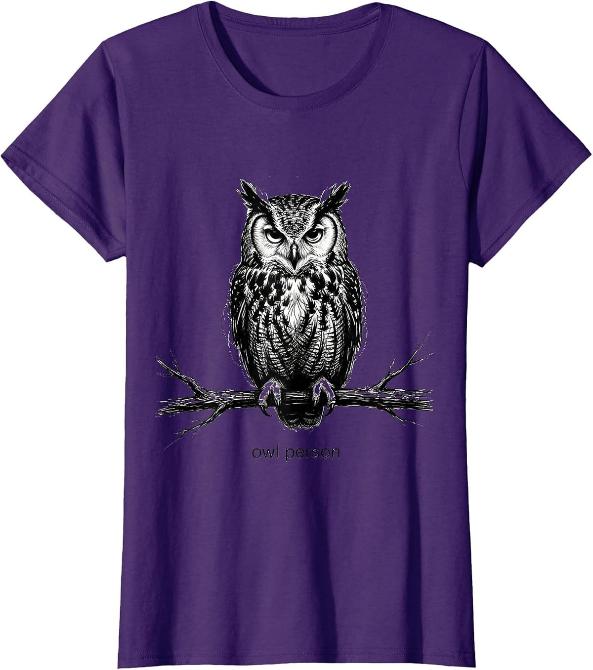 Women's owl person Minimalist Scribble Line Art Wildlife T-Shirt - Purple