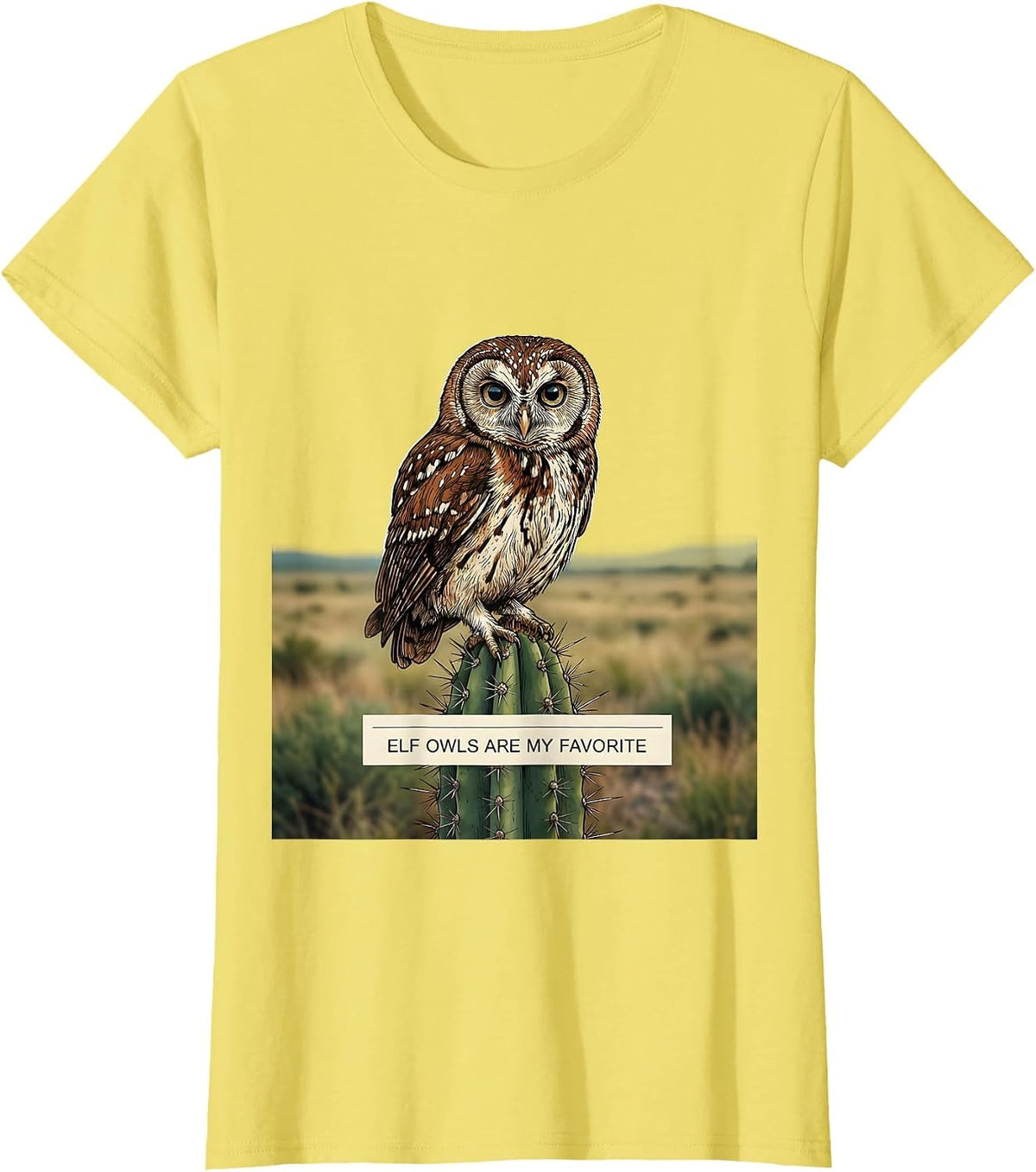 Women's Elf Owls Are My Favorite Vintage Owl Lover Retro Humor T-Shirt - Lemon Yellow