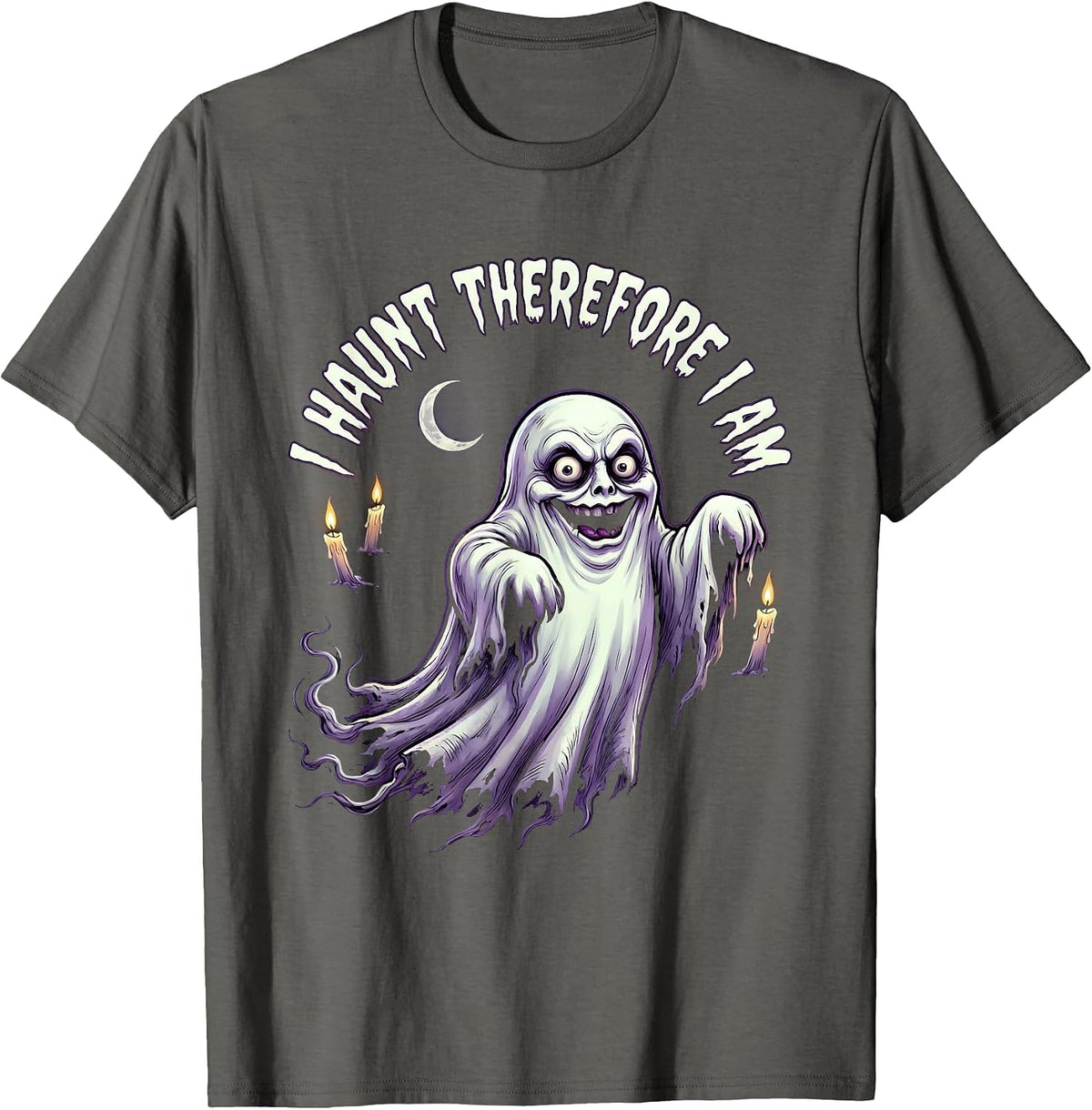 I Haunt Therefore I Am Ghost Philosophy Design T-Shirt - Asphalt Grey