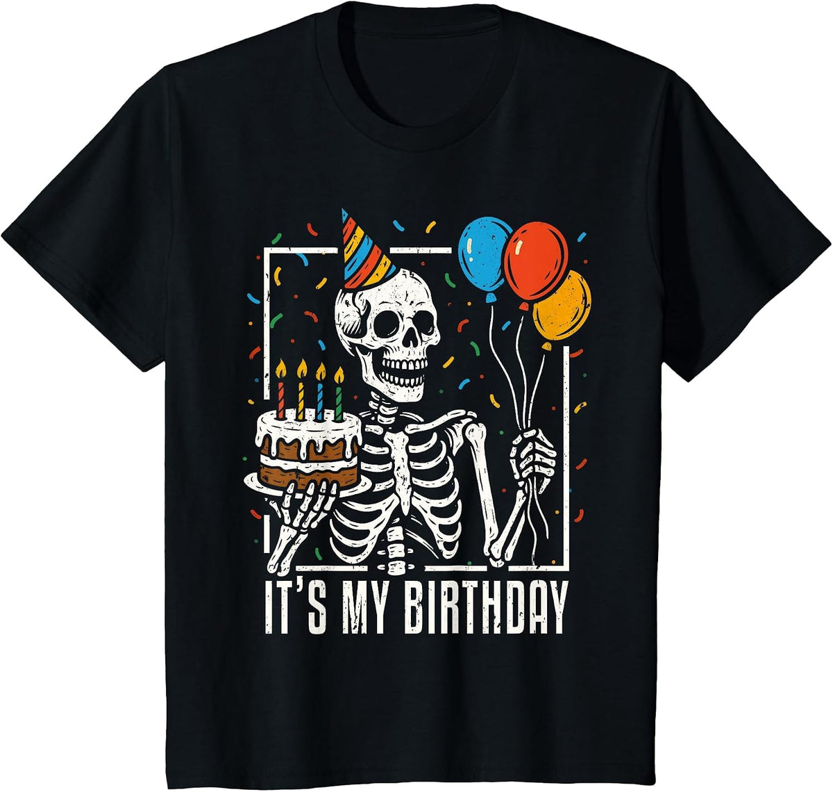 Skeleton It's My Birthday Skull Halloween Birthday Party T-Shirt - Black