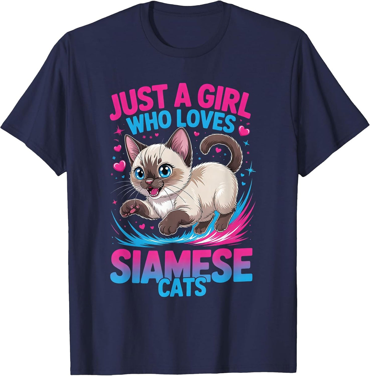 Girls Siamese Cat T-Shirt - Navy Blue