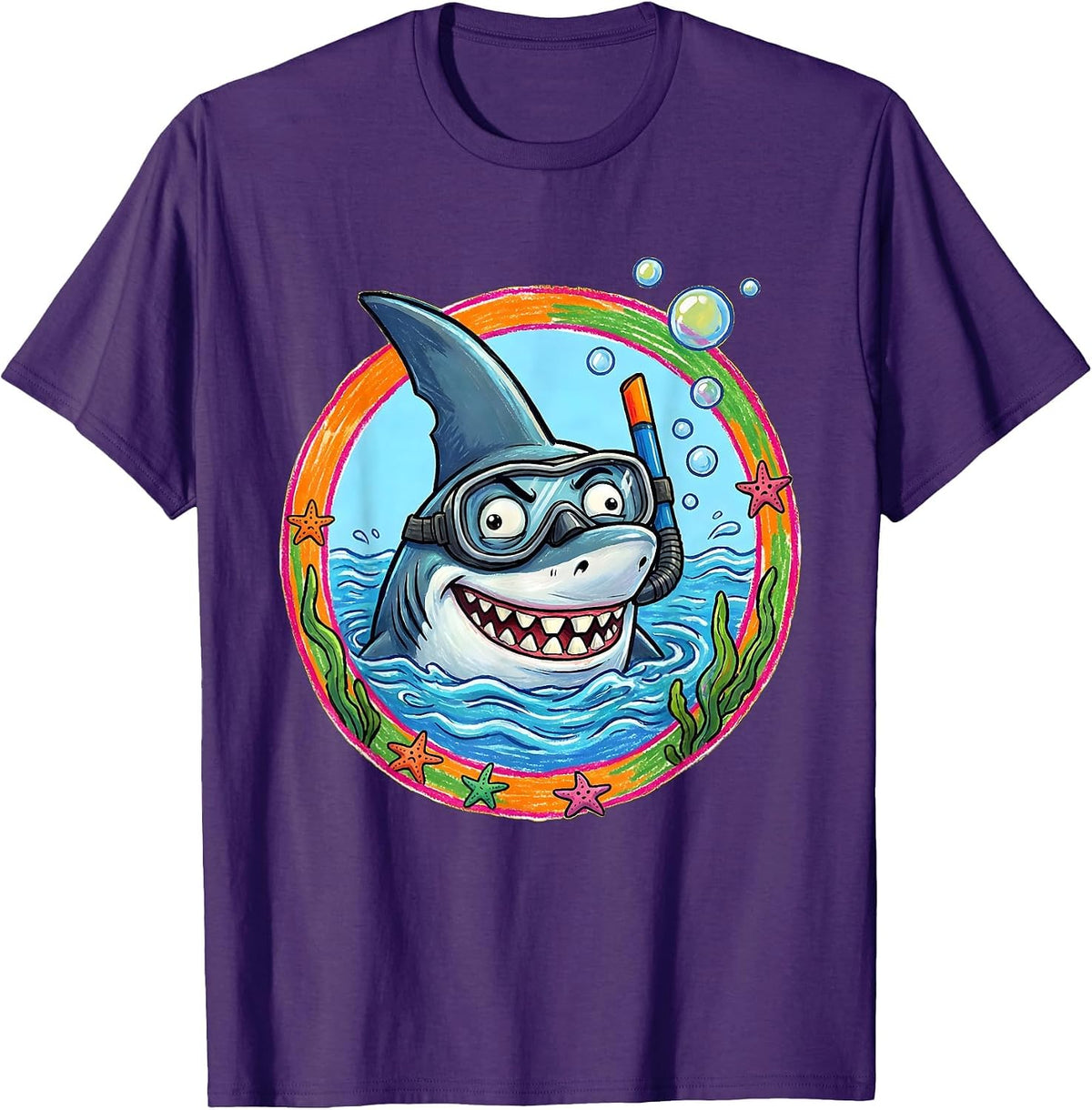 Men's Derpy Shark in Snorkel Underwater Funny Design T-Shirt - Purple