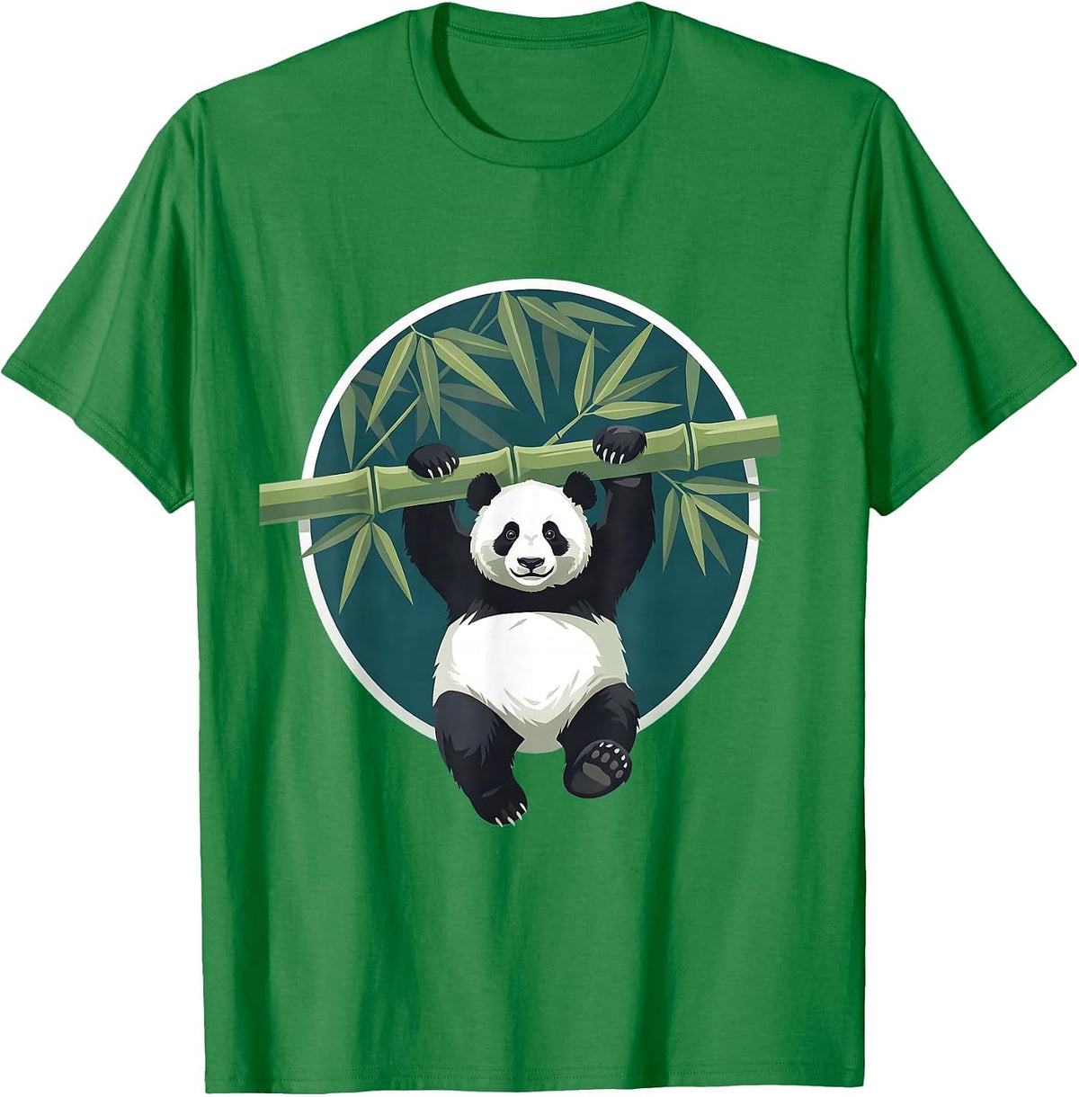 Men's Panda Hanging From Bamboo Branch Illustration T-Shirt - Kelly Green