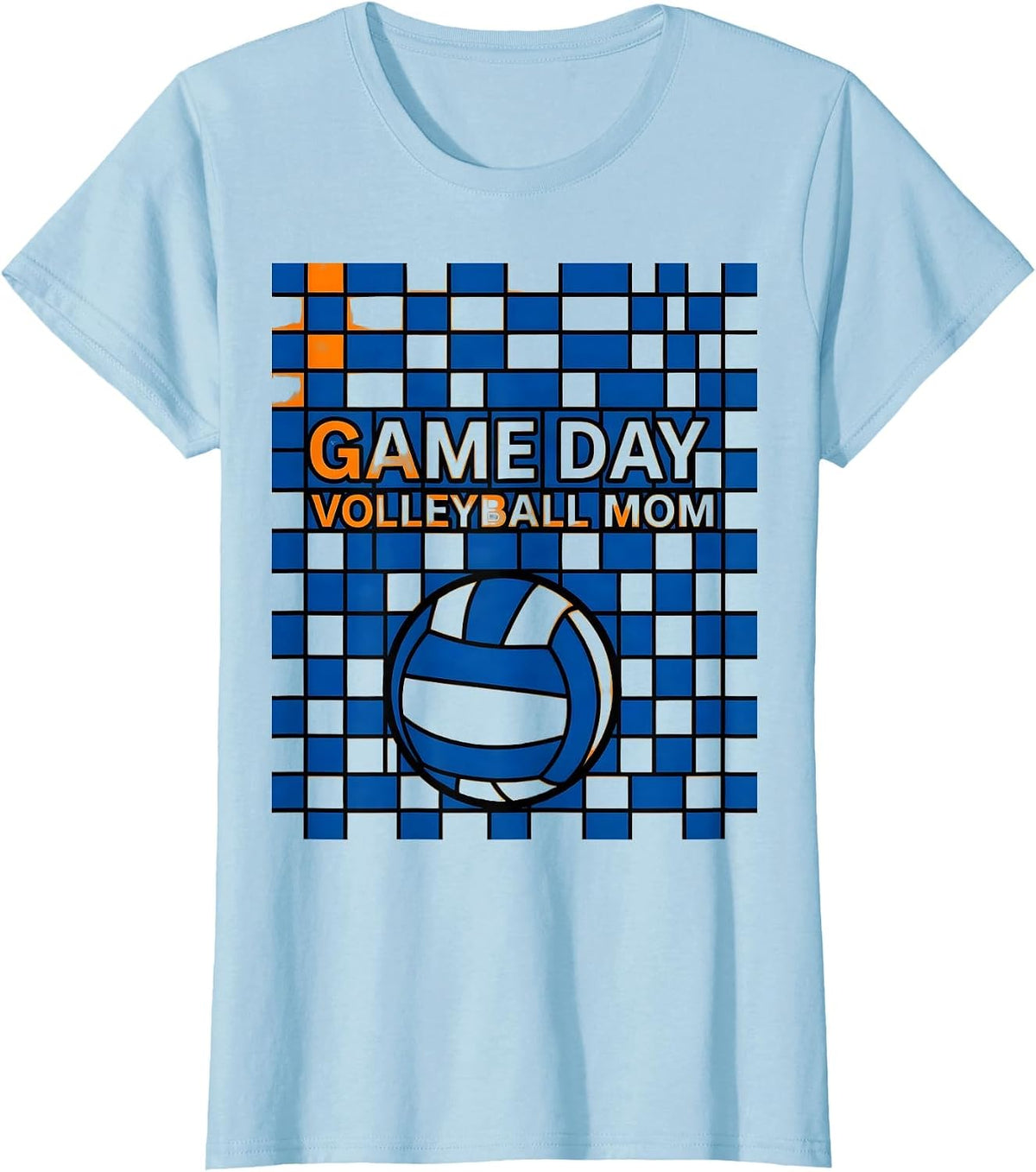 Game Day Volleyball Mom Geometric Team Colors Mom T-Shirt - Baby Blue