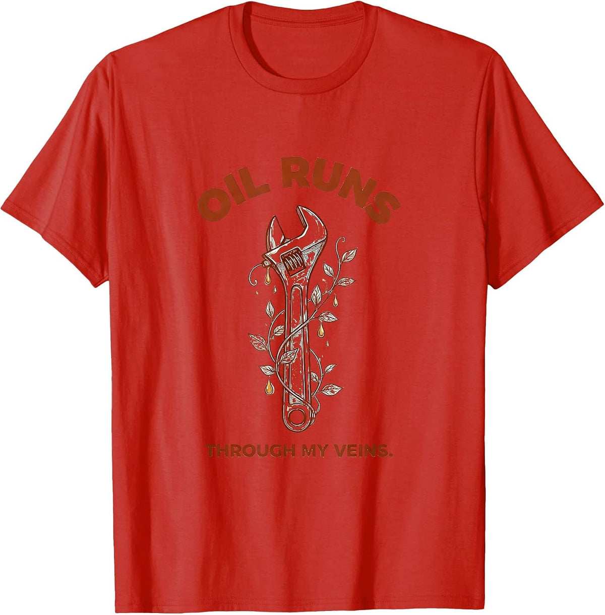 Men's Oil Runs Through My Veins Mechanic Design T-Shirt - Red