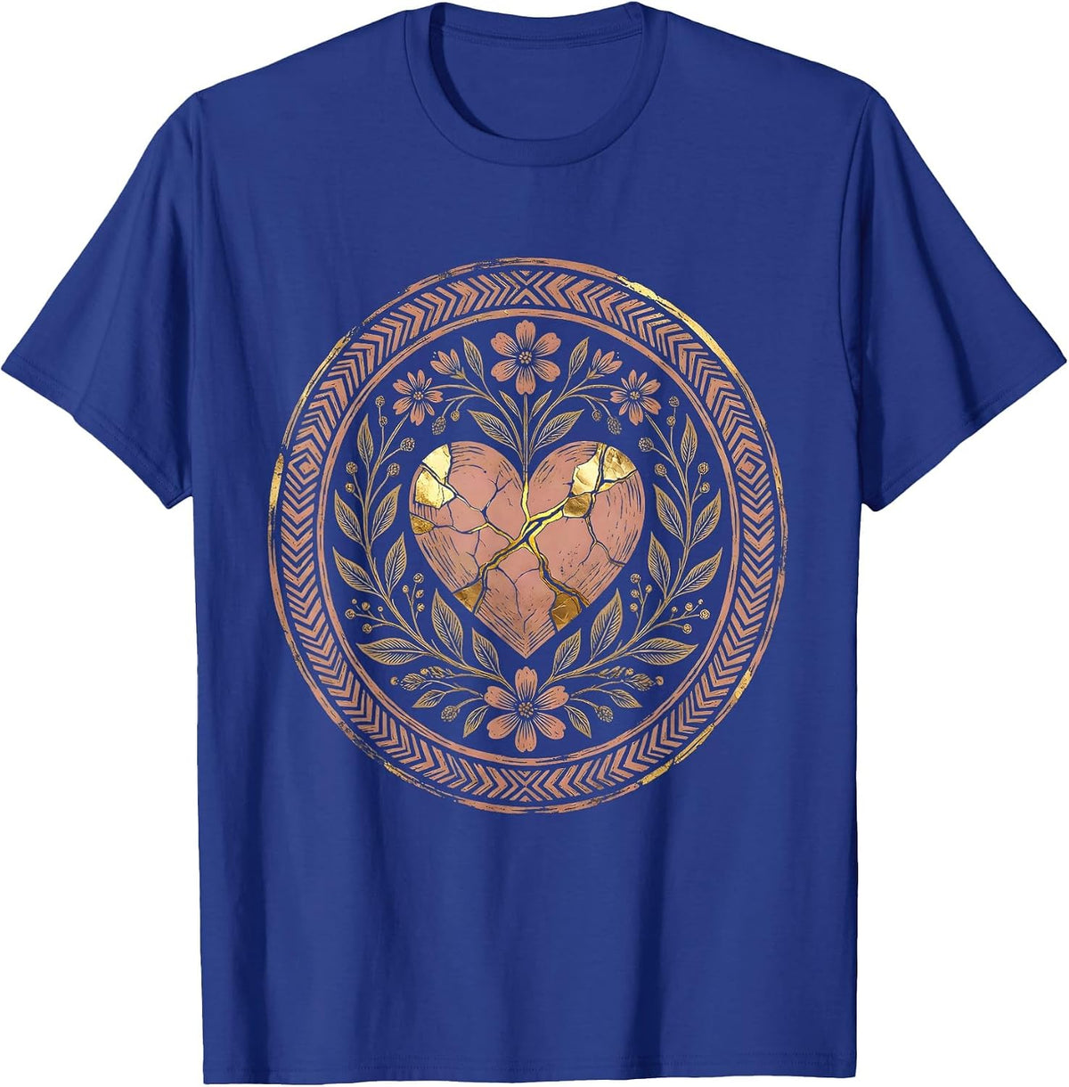Men's Cancer Cracked Heart Golden Kintsugi Design T-Shirt - Royal Blue
