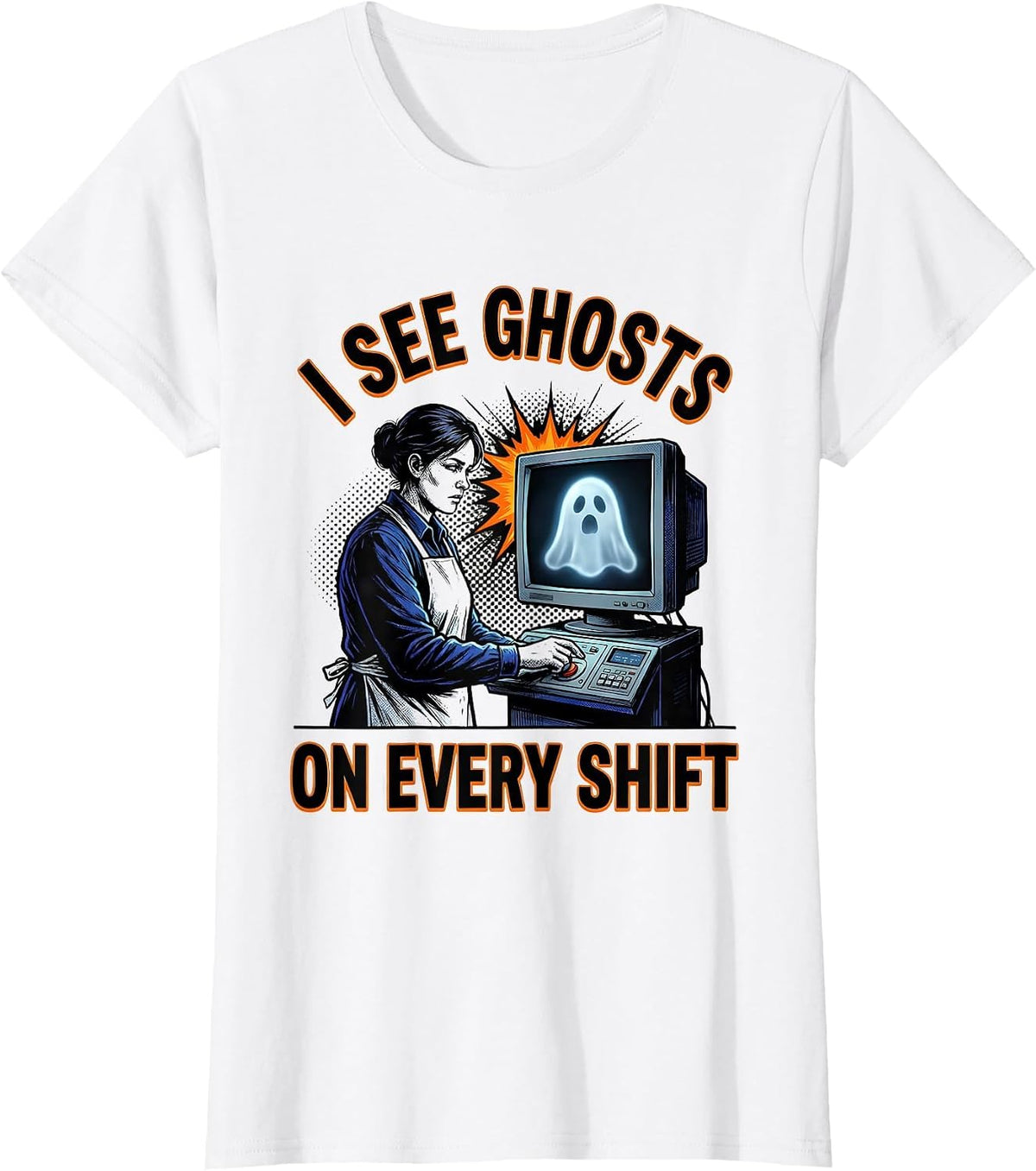 I See Ghosts On Every Shift Funny Radiology Tech Halloween T-Shirt - White
