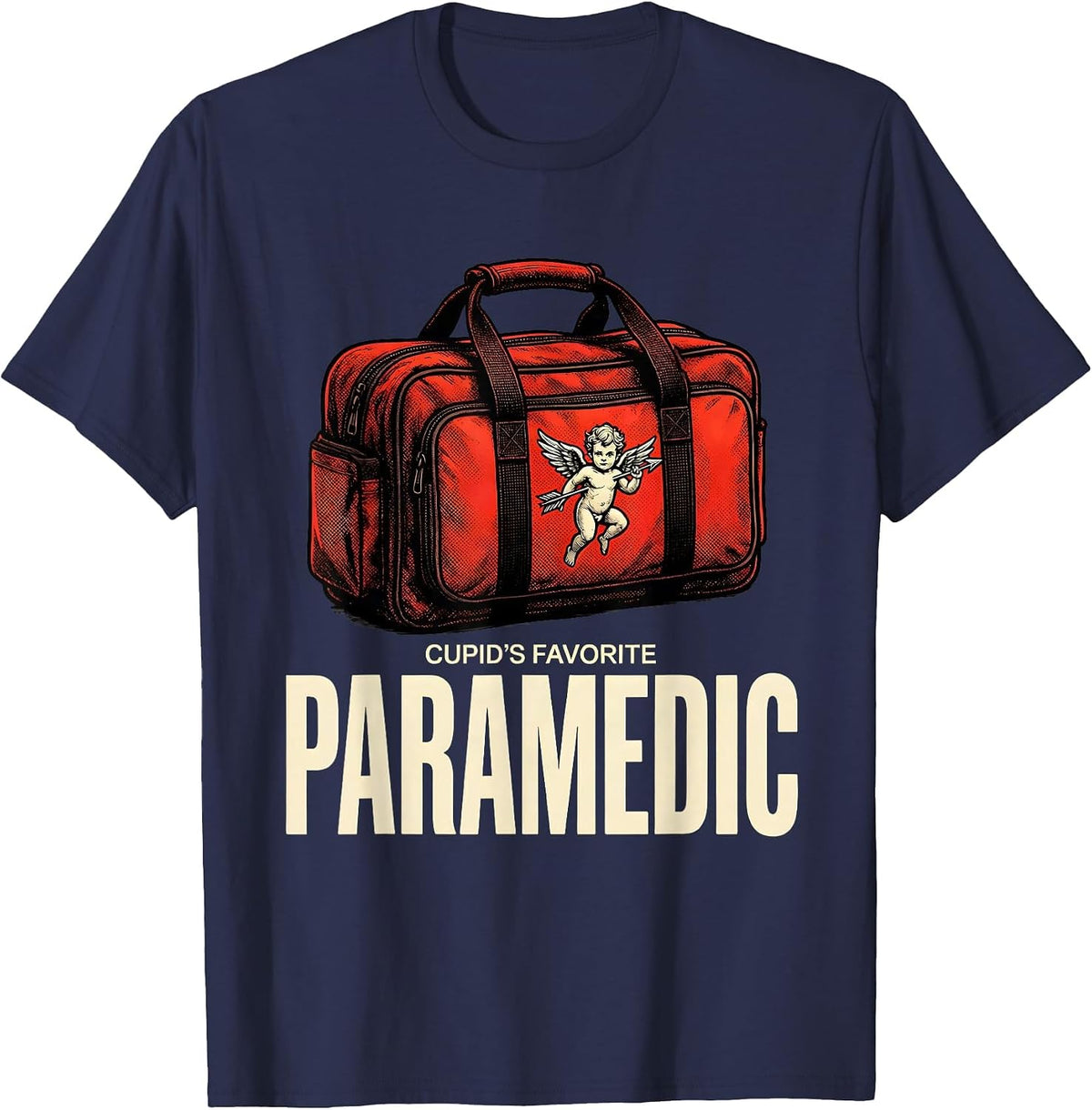 Men's Cupid's Favorite Paramedic Funny Valentine Role Humor T-Shirt - Navy Blue