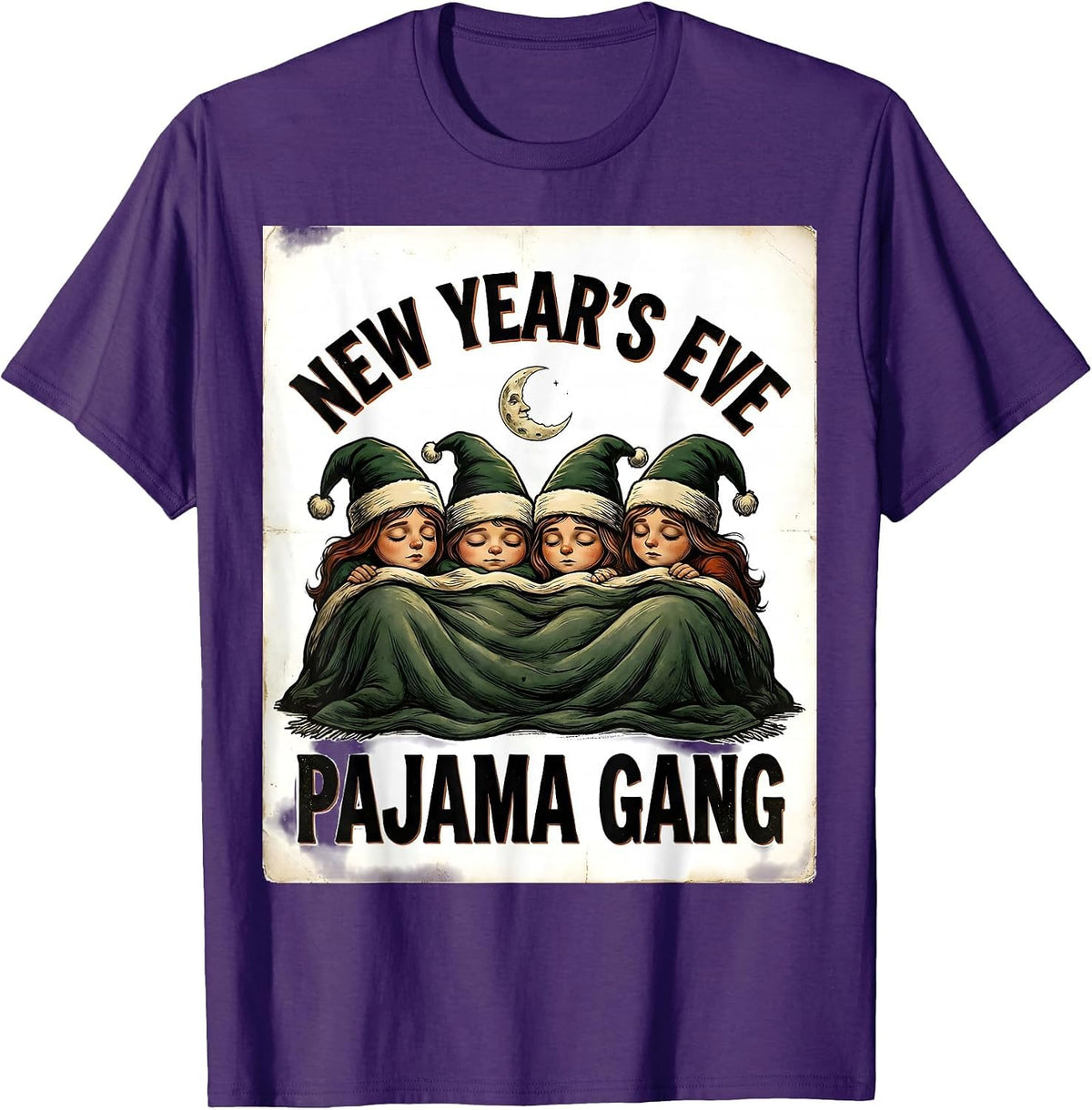 Men's New Year's Eve Pajama Gang Vintage Family Matching Party T-Shirt - Purple