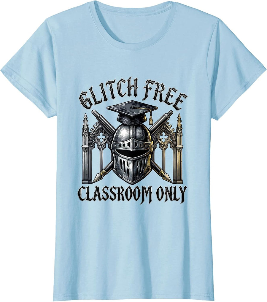 Women's Glitch Free Classroom Technology Gaming Teacher T-Shirt - Baby Blue