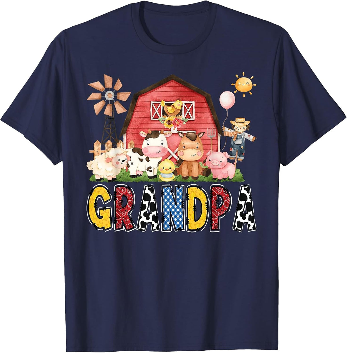 Grandpa Farm Cow Birthday Boy Matching Family Party T-Shirt - Navy Blue