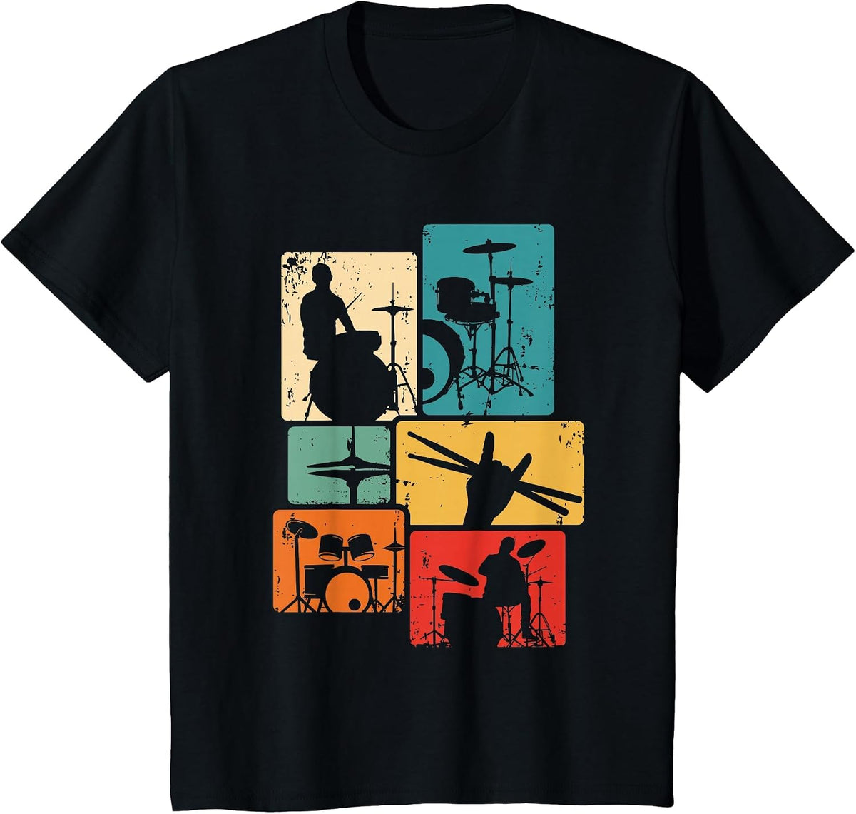 Drum Player Rock Music Drumsticks Drumming Vintage Drummer T-Shirt - Black