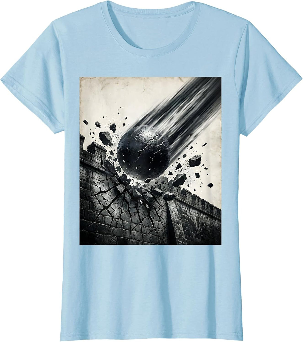 FAFO Cannonball Crumbling Wall Graphic T-Shirt - Baby Blue