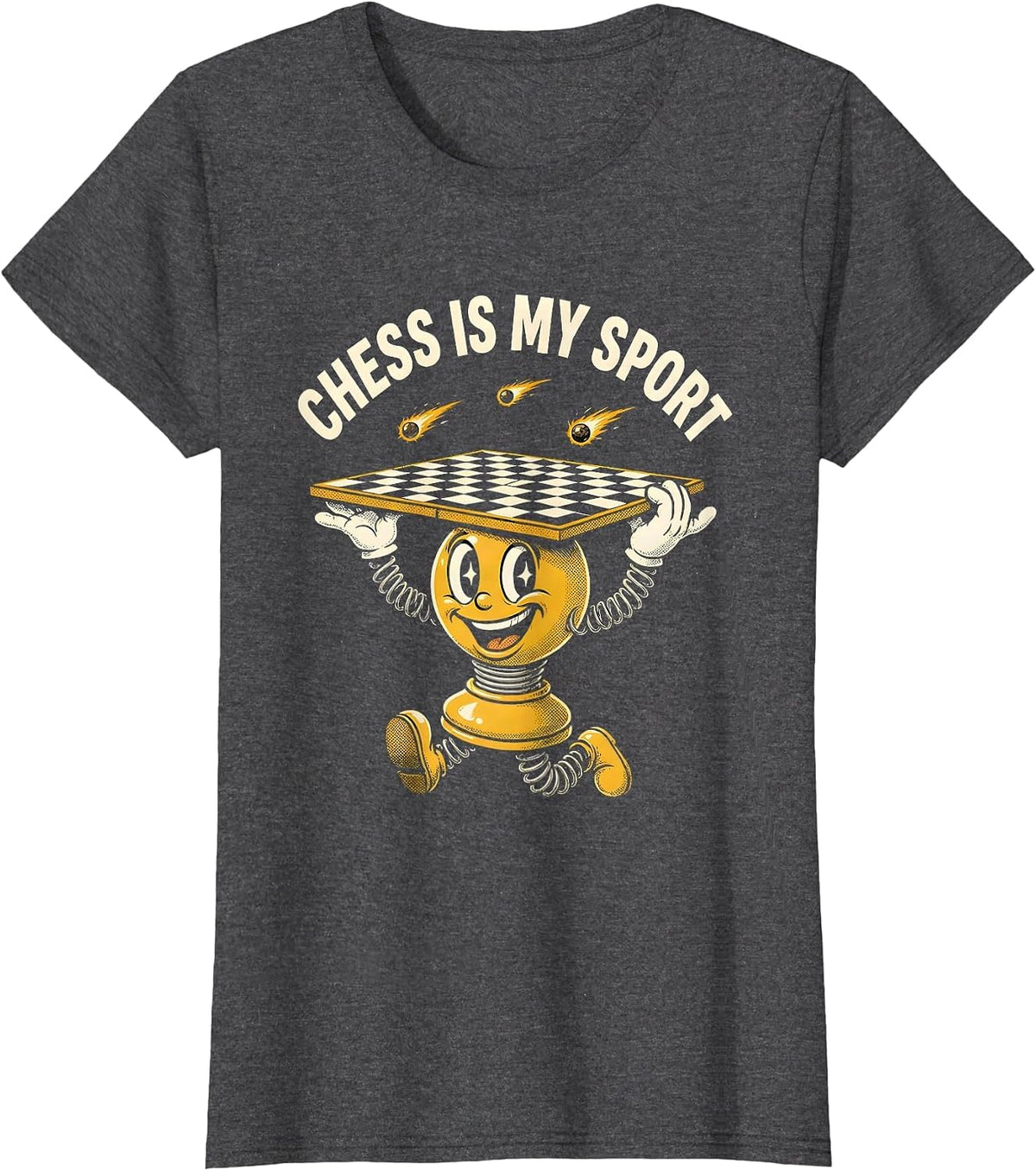 Women's Chess Is My Sport Retro Cartoon Chess Player Lover Humor T-Shirt - Dark Heather Grey