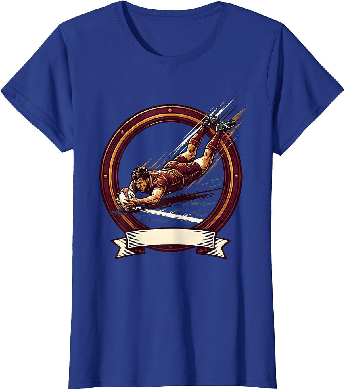 Women's Rugby Try Dive Graphic - Player Scoring Art T-Shirt - Royal Blue