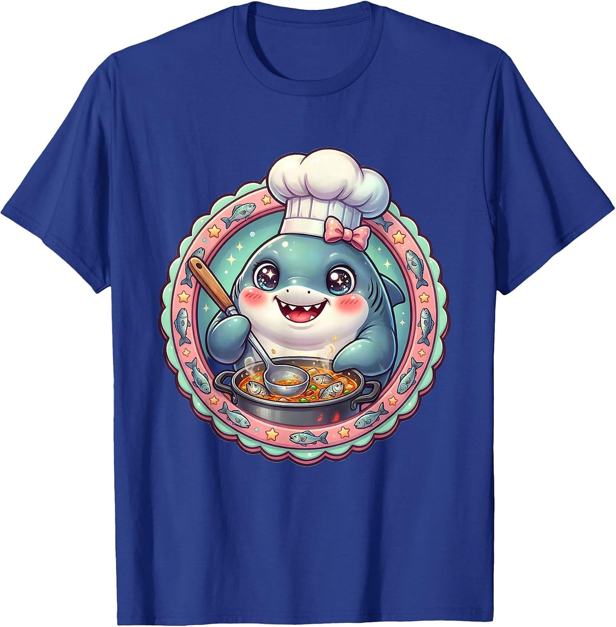 Mommy Shark Chef Cooking Fish Stew Illustration T-Shirt - Royal Blue