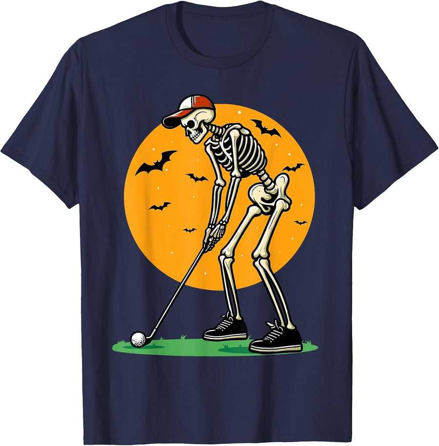 Halloween Golf Skeleton Golfer Funny Halloween Golfing T-Shirt - Navy Blue