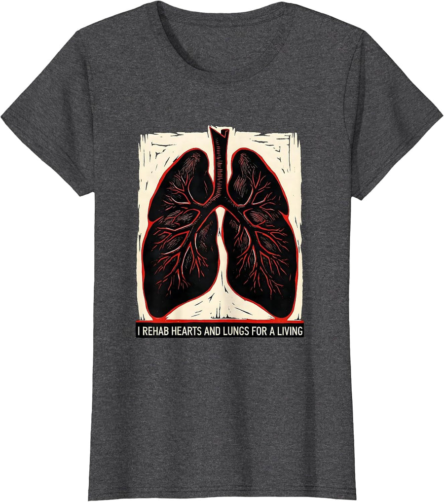 Women's I Rehab Hearts And Lungs For A Living Linocut T-Shirt - Dark Heather Grey