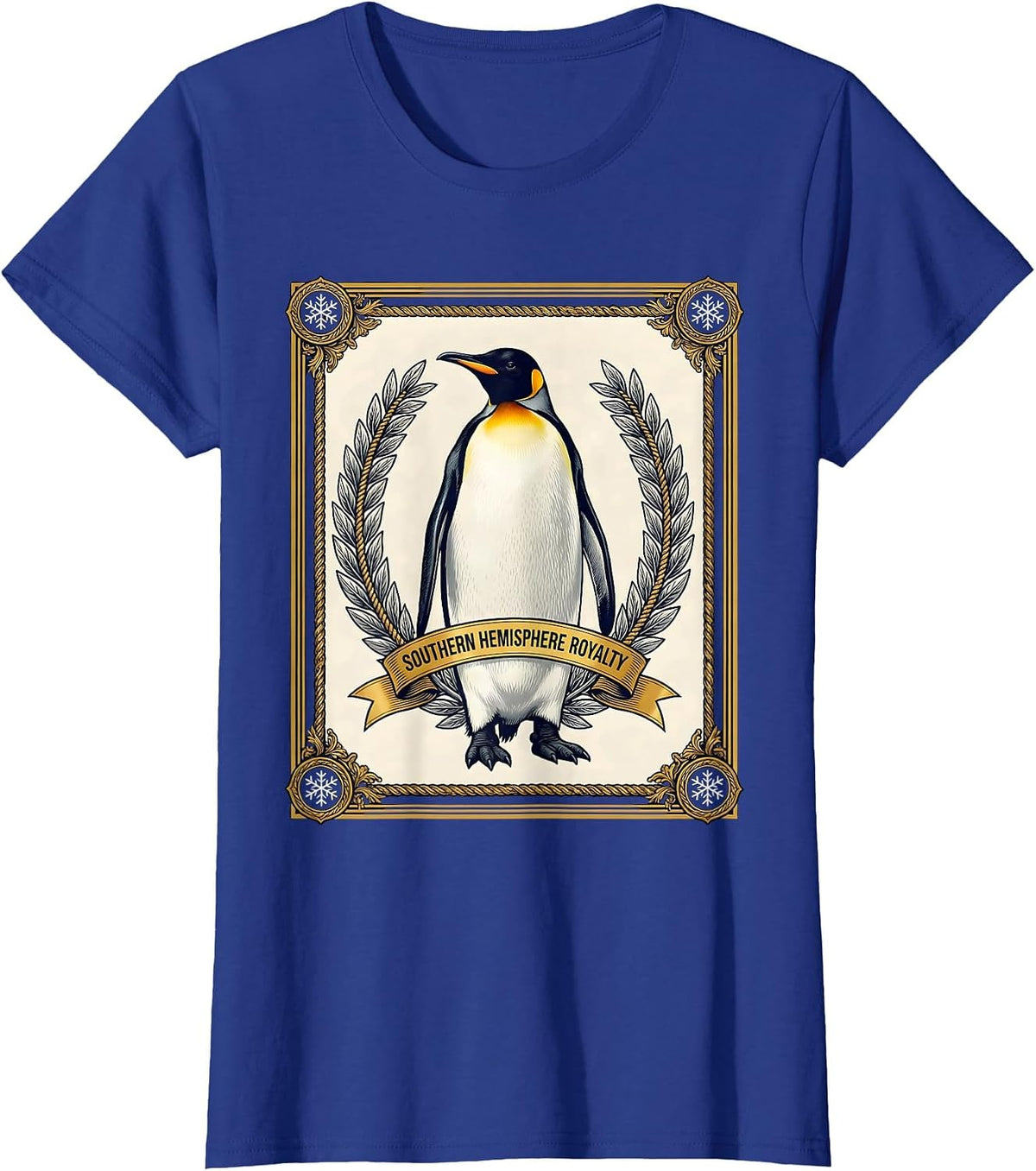 Women's Southern Hemisphere Royalty Penguin Design T-Shirt - Royal Blue