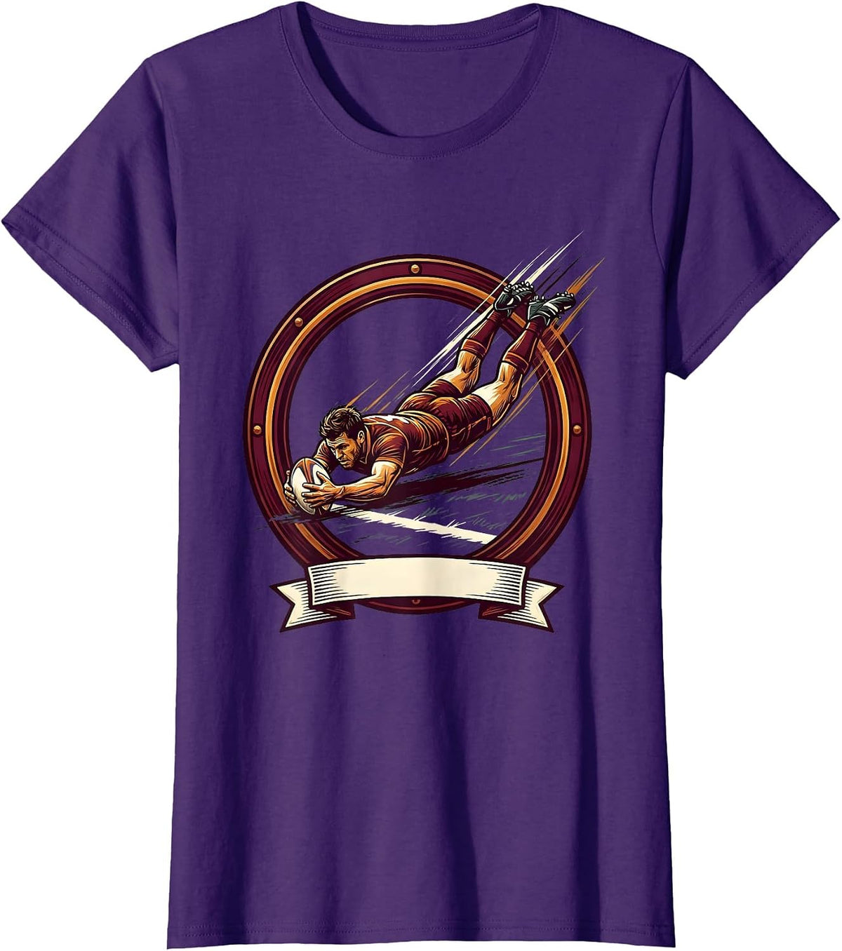 Women's Rugby Try Dive Graphic - Player Scoring Art T-Shirt - Purple