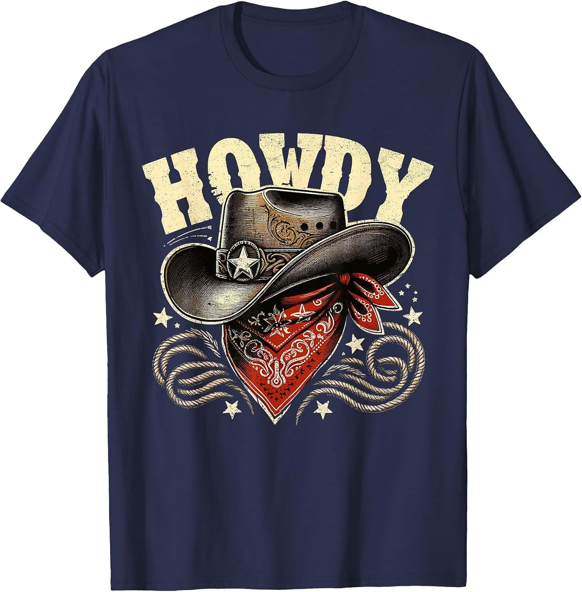Howdy Cowboy Hat Western Rodeo T-Shirt - Navy Blue