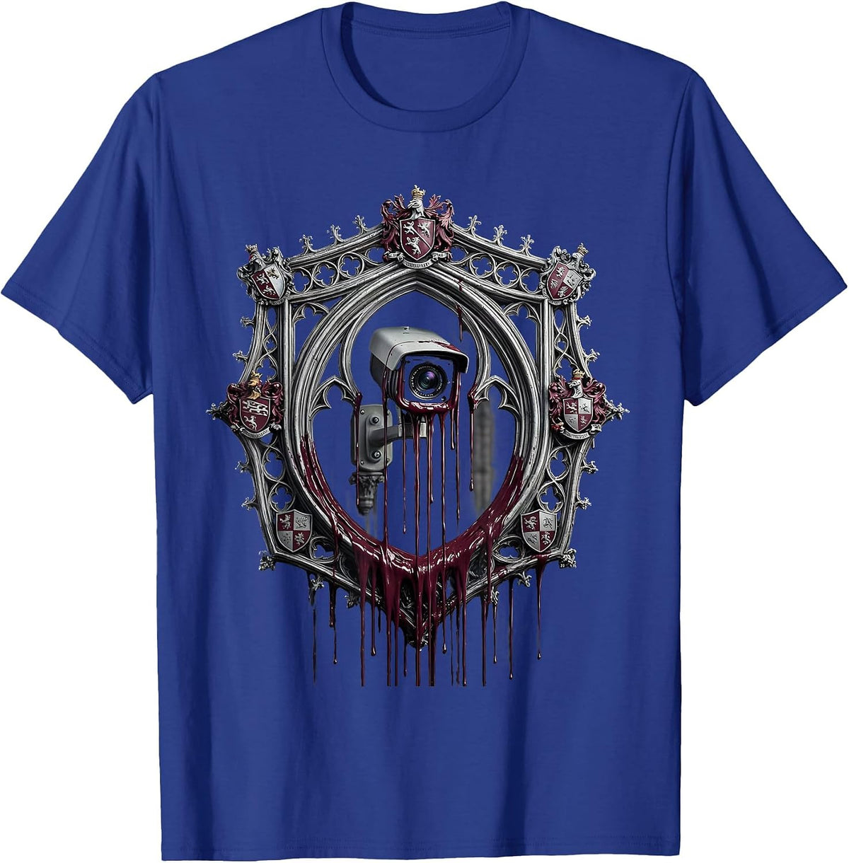 Men's Dripping Paint Surveillance Camera Punk Art T-Shirt - Royal Blue