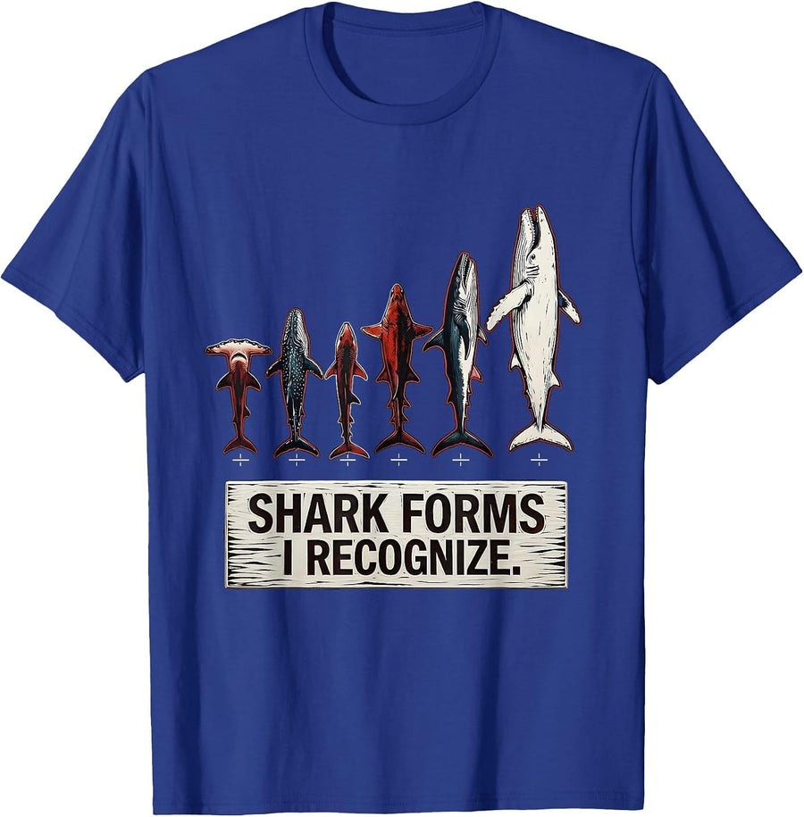 Shark Forms I Recognize Linocut Marine Biology Ocean T-Shirt - Royal Blue