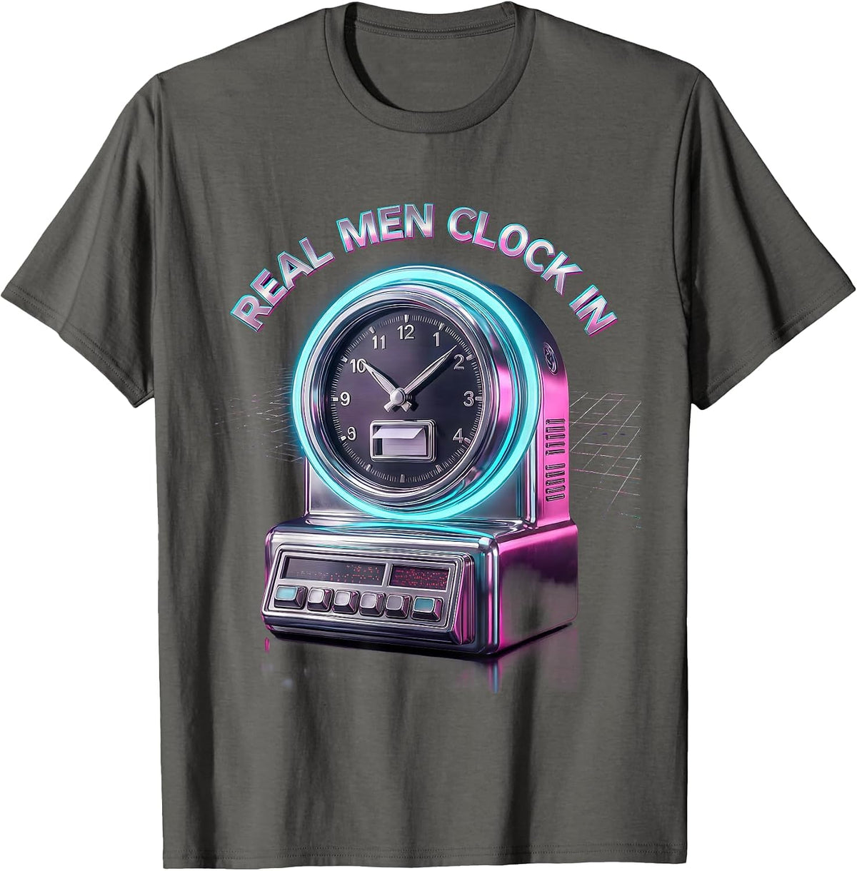 Real Men Clock In Blue Collar Worker Design T-Shirt - Asphalt Grey
