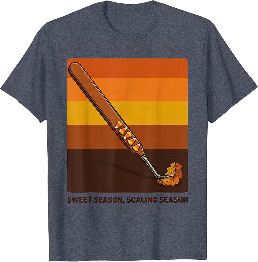 Sweet Season Scaling Season Retro 70s Dental Hygienist T-Shirt - Heather Blue
