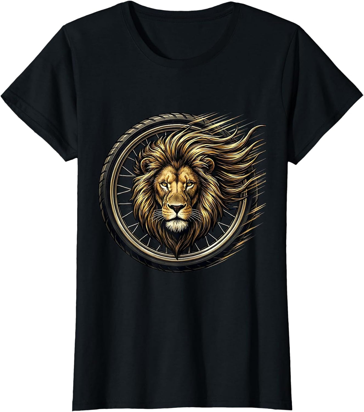 Lion Mane Wind Rider Motorcycle Graphic T-Shirt - Black