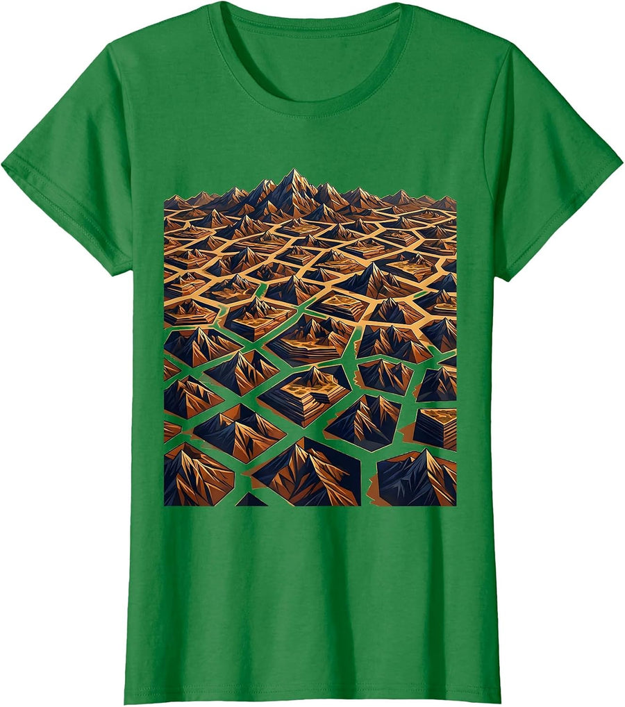 Women's Giraffe Spot Mountain Landscape Nature Art T-Shirt - Kelly Green